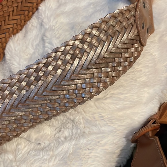 A|X ARMANI EXCHANGE Silver Leather Braided Belt Medium - Picture 5 of 8